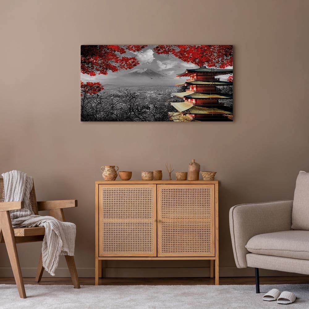 murando Cuadro en Lienzo Japon 120x60 cm 1 parte Impresión en Material Tejido no Tejido Impresión Artística Imagen Gráfica Decoracion de Pared Paisaje Rojo c-C-0241-b-a