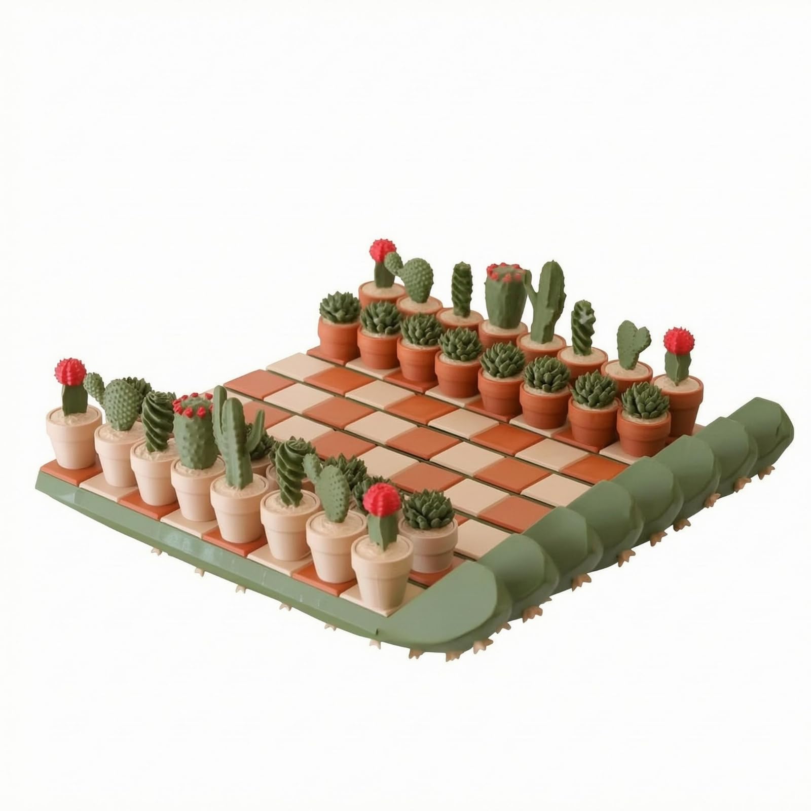 Plant-Inspired Cactus Chess Set Terracotta and Cream Cactus Chess Pieces Green Frame Strategy Game Decorative, Cactus Chess Set-image-25