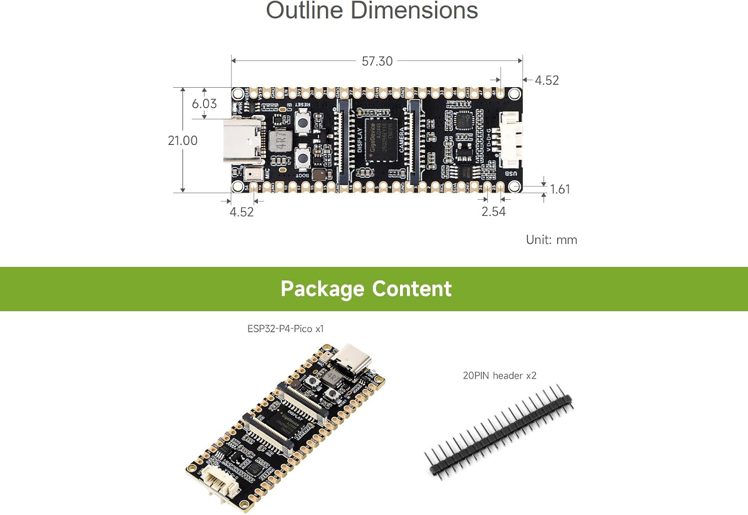 ESP32-P4 Pico Development Board Adopts ESP32-P4 Module, with RISC-V Dual-core and Single-core Processors, Featuring MIPI-CSI/DSI, Onboard Microphone, Speaker Header, USB 2.0, etc. Peripherals