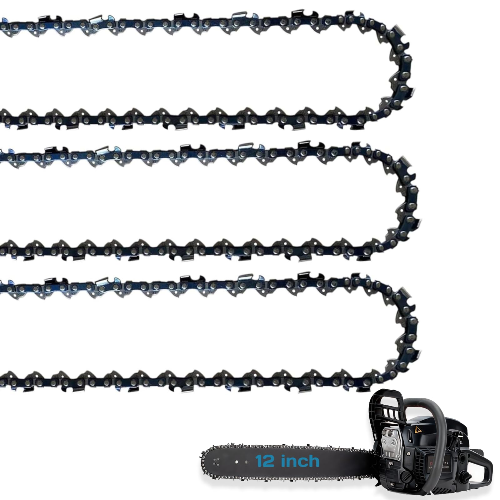 12 Inch Chainsaw Chain for Dewalt DCM565N, 45 Links, .043" Gauge, 3/8" LP, Low-Kickback Chains Compatible with Ryobi OCS1830, Bosch AKE 30 S and More (3)