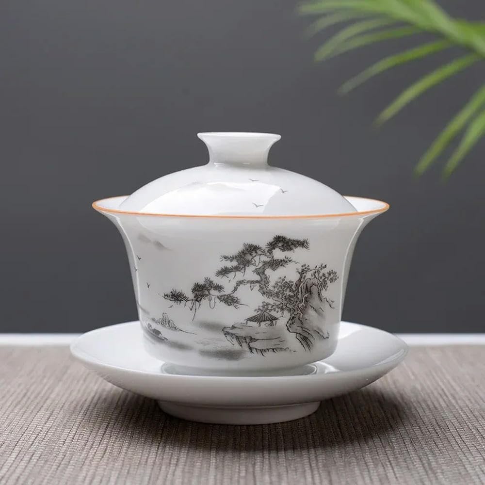 Porcelanowy zestaw do herbaty Gaiwan Kung Fu, Zestaw do herbaty Gaiwan z białej porcelany 150 ml(3)