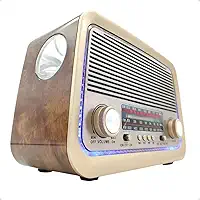 Rádio AM FM Retrô Vintage Portátil Bluetooth Bateria Recarregável Bivolt 110v 220v AD-3199 Antigo a Tomada e Pilha com Lanterna Univerza (Marrom-claro)