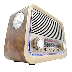 Rádio AM FM Retrô Vintage Portátil Bluetooth Bateria Recarregável Bivolt 110v 220v AD-3199 Antigo a Tomada e Pilha com Lanterna Univerza (Marrom-claro)
