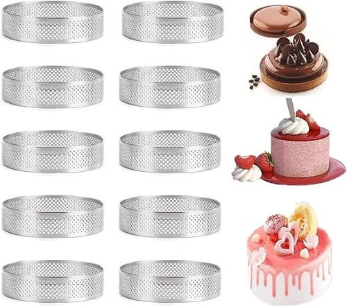 Lazycloud Circular Stainless Steel Tart Ring Tower Pie Cake Mould Baking Tools Perforated Cake Mousse Ring
