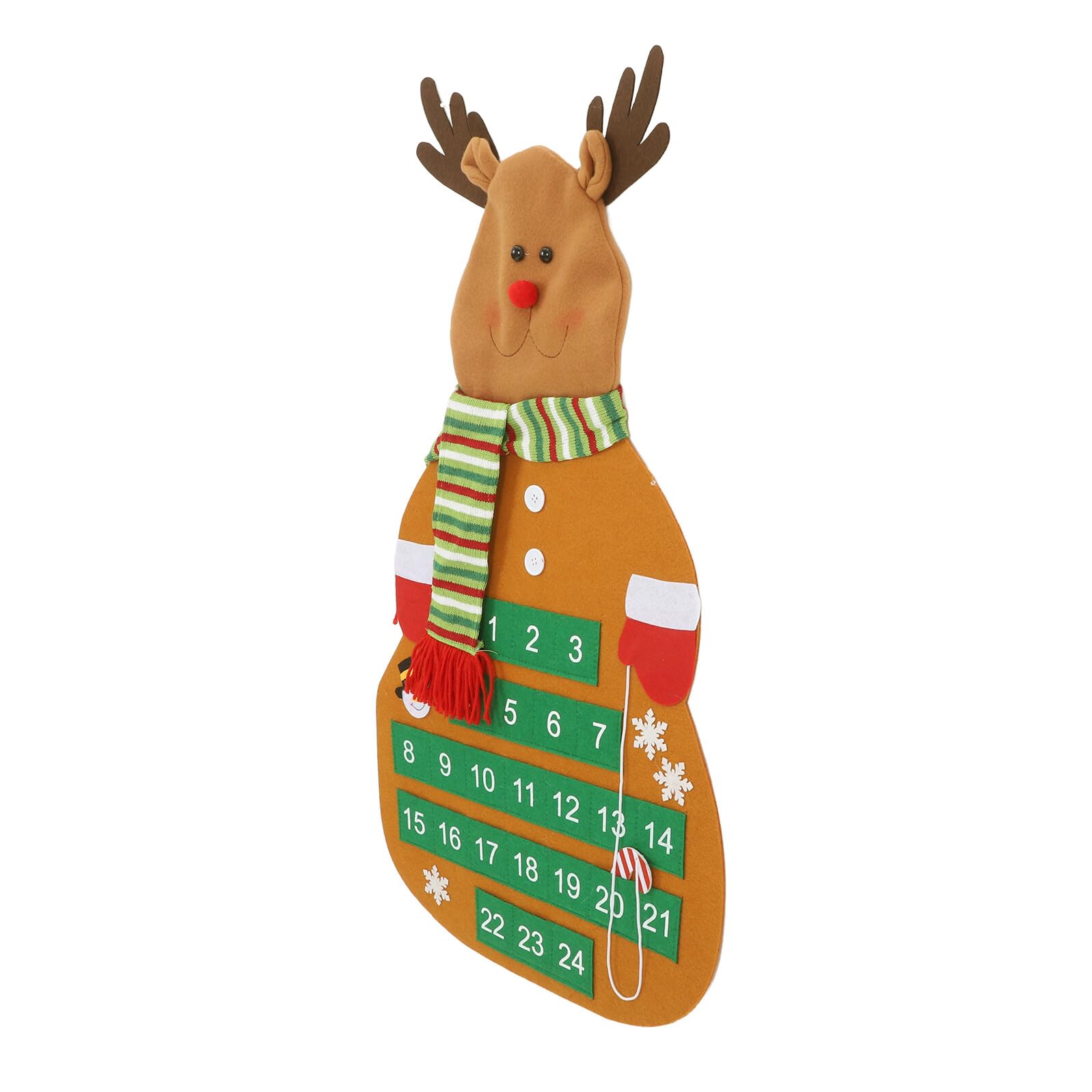 Calendario Dell’Avvento in Feltro da Appendere a Forma di Renna con Tasche Numerate per Decorazione Porta D’Ingresso Decorazioni Natalizie per Feste Tradizione Conto alla