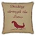 Natural & Red Burlap Pillow Sleigh Pillow 16x16" - Christmas Holiday Decoration
