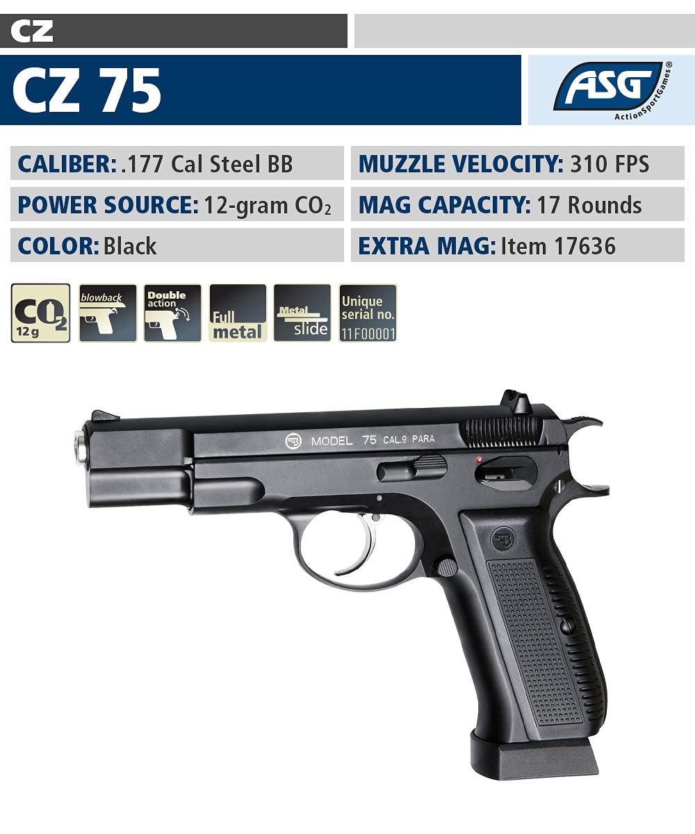 Amazon.com : ASG CZ 75 .177 Caliber Steel BB Gun Blowback Air