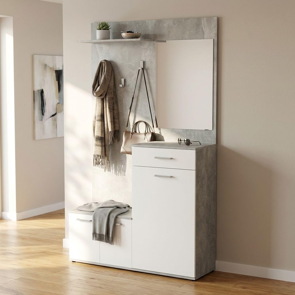 milani home Mobile Ingresso di Design Moderno con Appendiabiti Specchio e scarpiera
