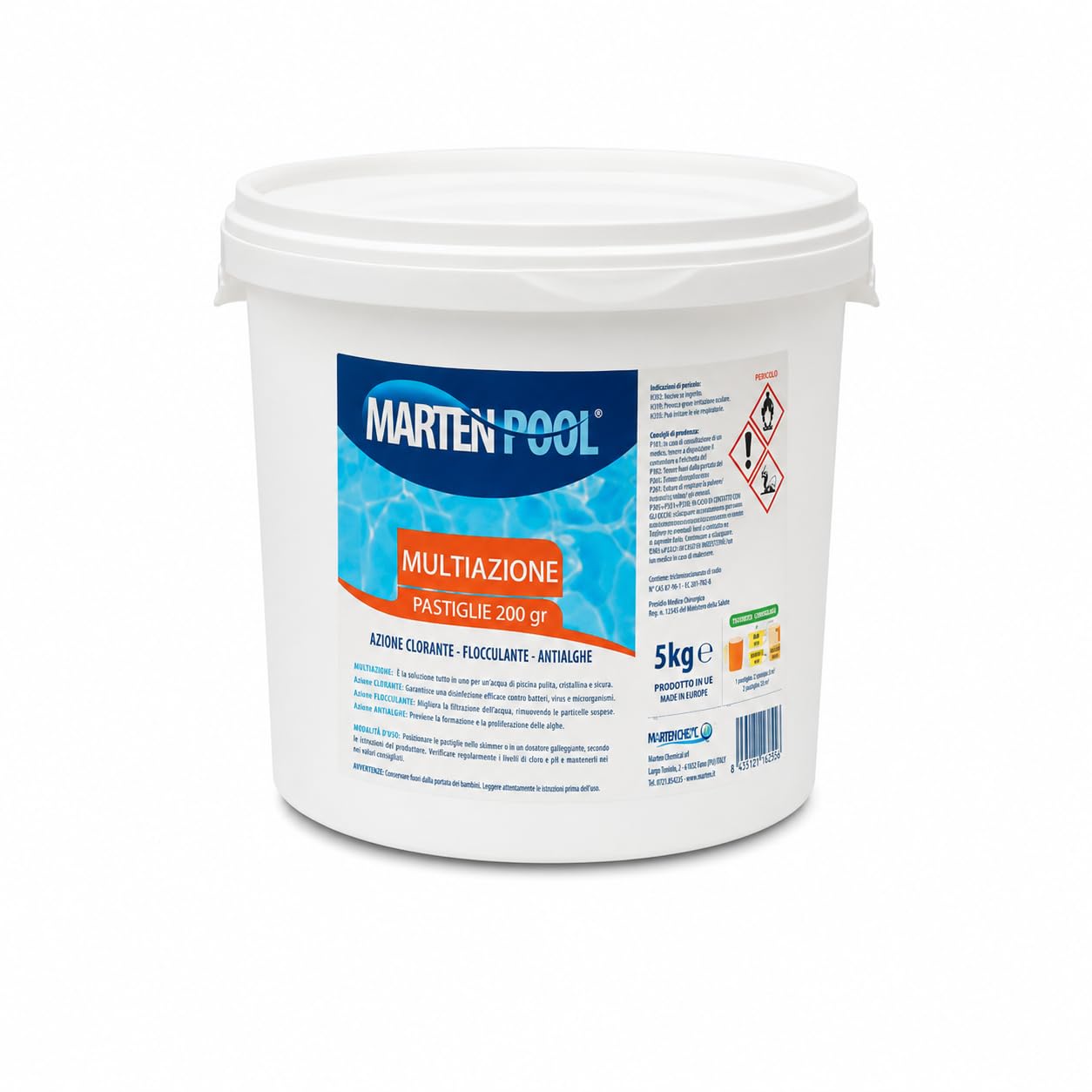MARTEN Triplex pastiglie 200 – 5kg | Disinfettante clorato a lenta dissoluzione