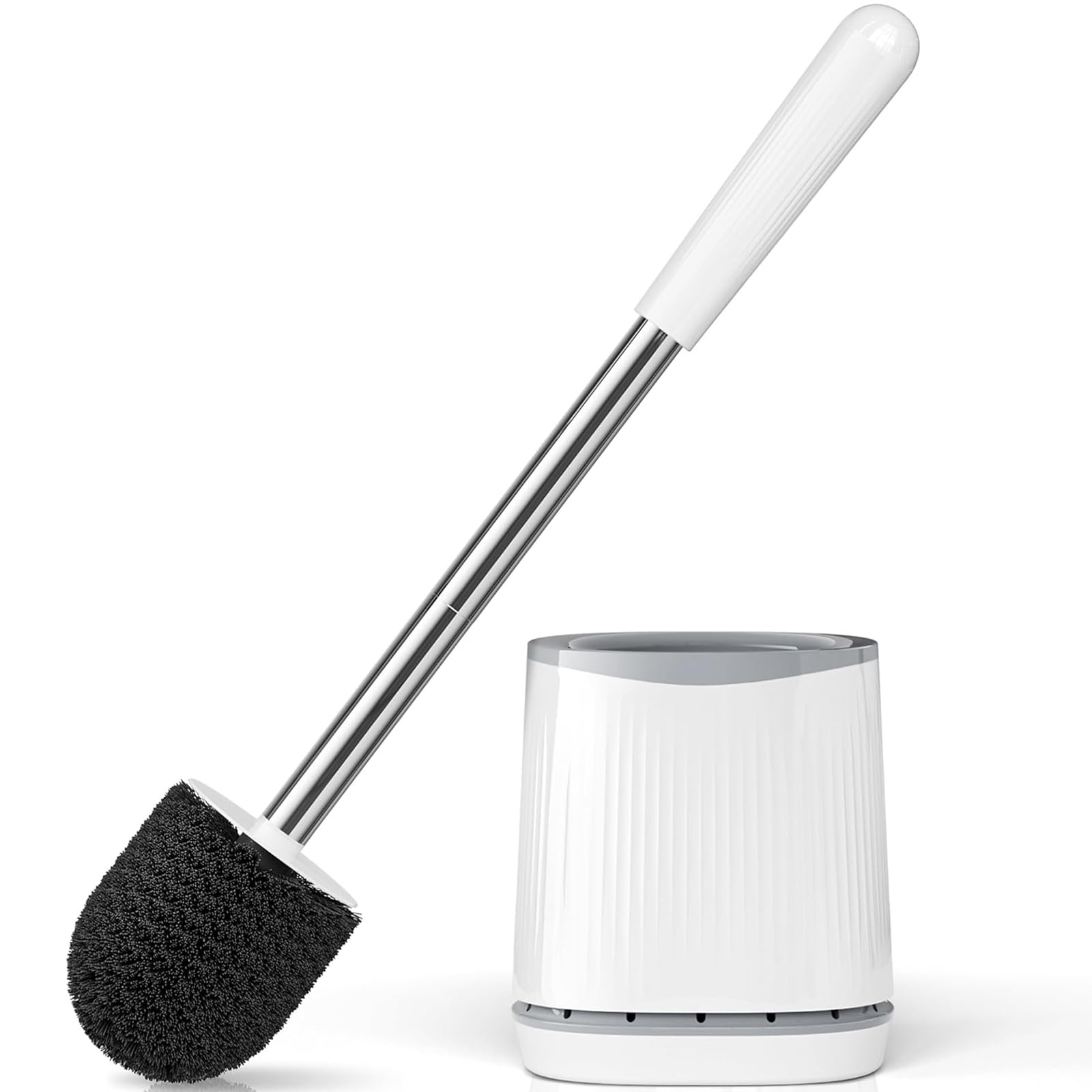 Toilet Brush, Toilet Brush and Holder with 304 Stainless Steel Handle, Space Saving Toilet Bowl Brush for Storage, Durable Bristles Toilet Scrubber for Bathroom Cleaning