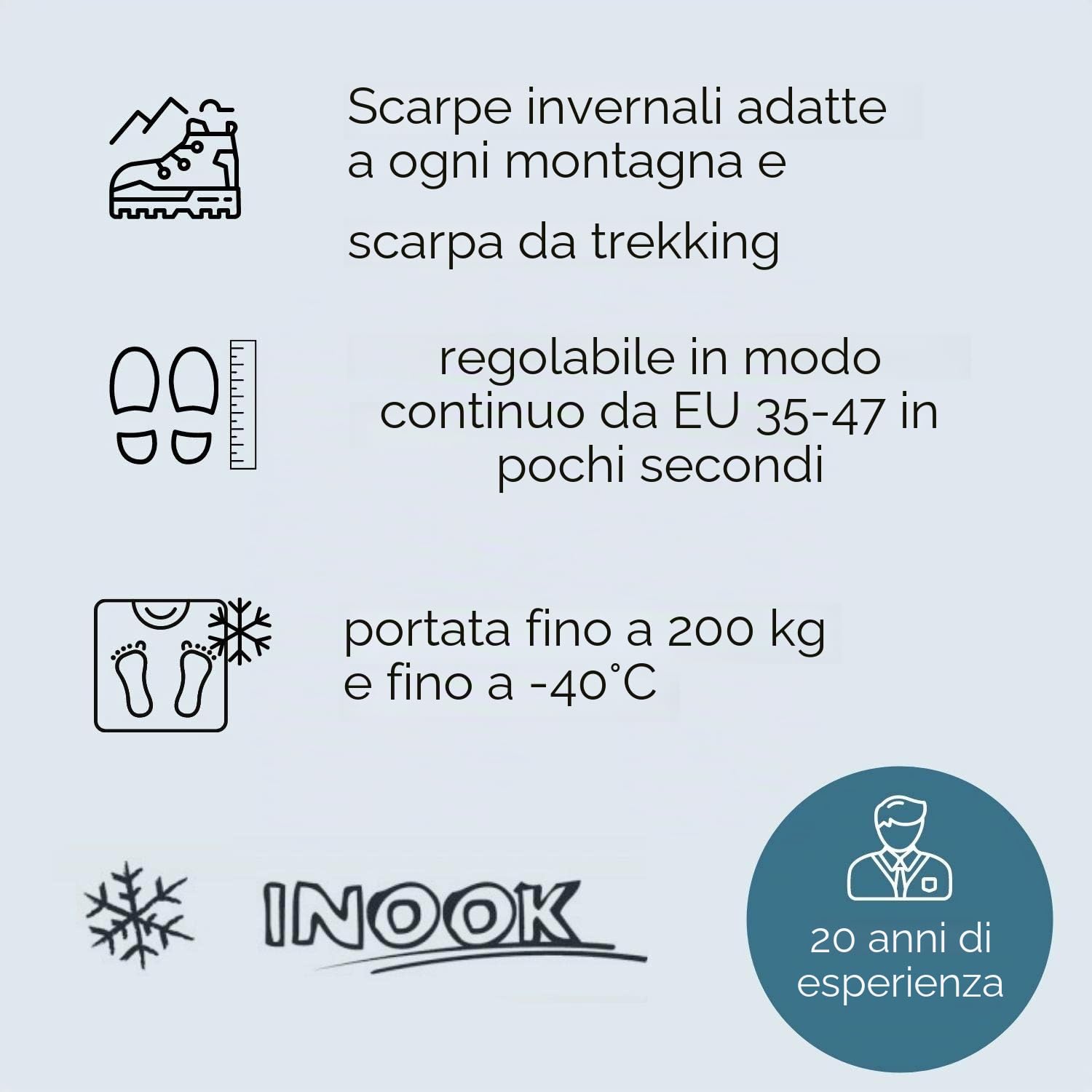 Inook Odyssey - Racchette da Neve con Supporto per Sbarra, Set di Racchette da Neve con Pratica Borsa per Il Trasporto, Misura Regolabile Individualmente e Molte funzioni brevettate