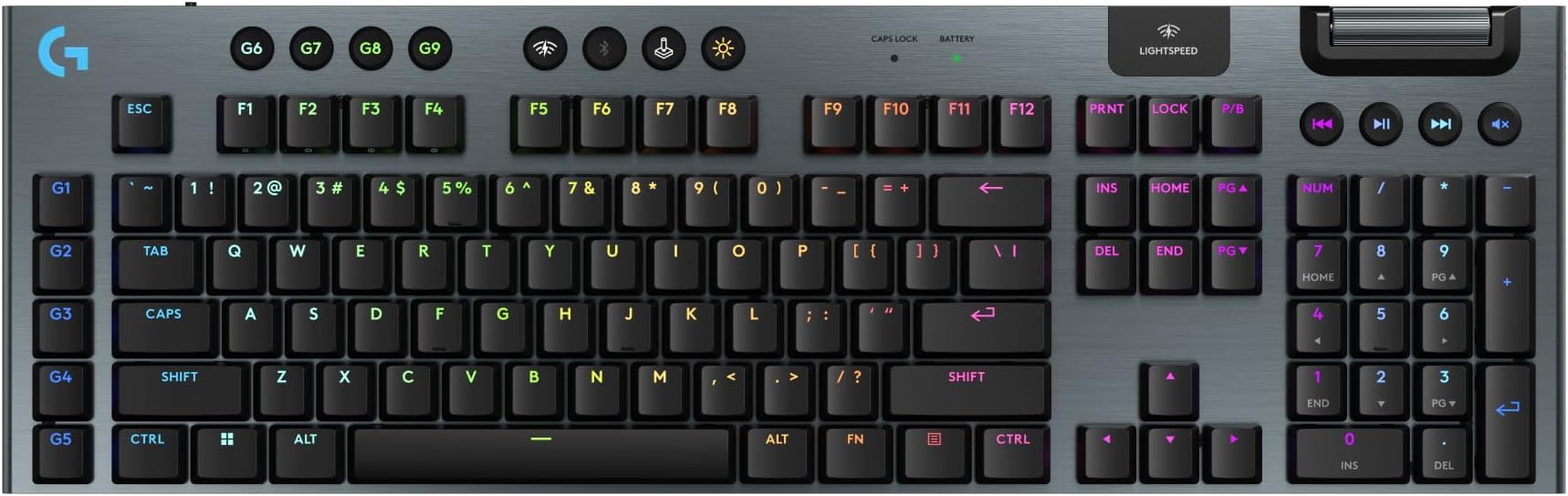 Logitech G915 X Lightspeed Low-Profile Wireless Gaming Keyboard, Double-Shot PBT Keycaps, Fully Programmable Keys, RGB Backlighting, Sleek Aluminum Finishing, GL Blue Clicky Switches - PC/Mac - Black