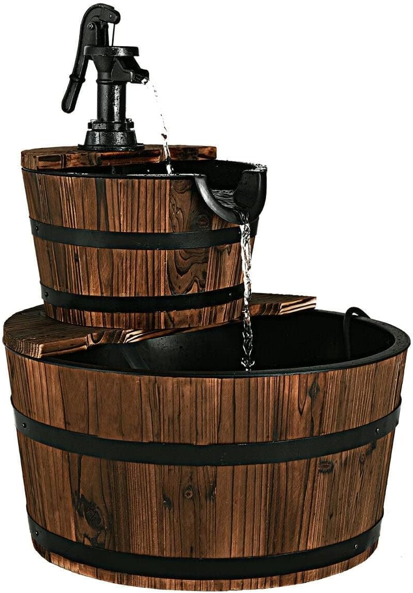 Amazon.com: Wooden Waterfall Fountain Bucket Brown Wood : Patio, Lawn ...