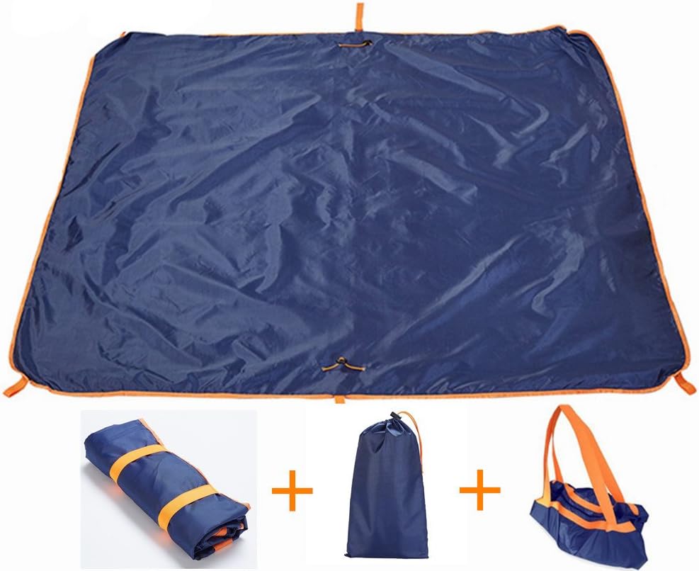 Multiple Uses Picnic Blanket & Bag, Outdoor Camping Mat Folds into a Compact Tote Bag, Machine Washable Lightweigh Blanket for Beach, Toys Storage, Hiking, Park, Travel (Dark Blue, 57in 57in)