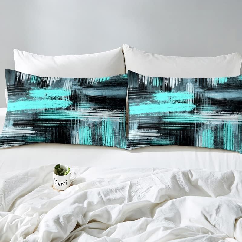 Miniatura 6 de Feelyou Juego de funda de edredón azul negro y gris, diseño geométrico artístico, arte de graffiti abstracto, funda de edredón contemporánea y