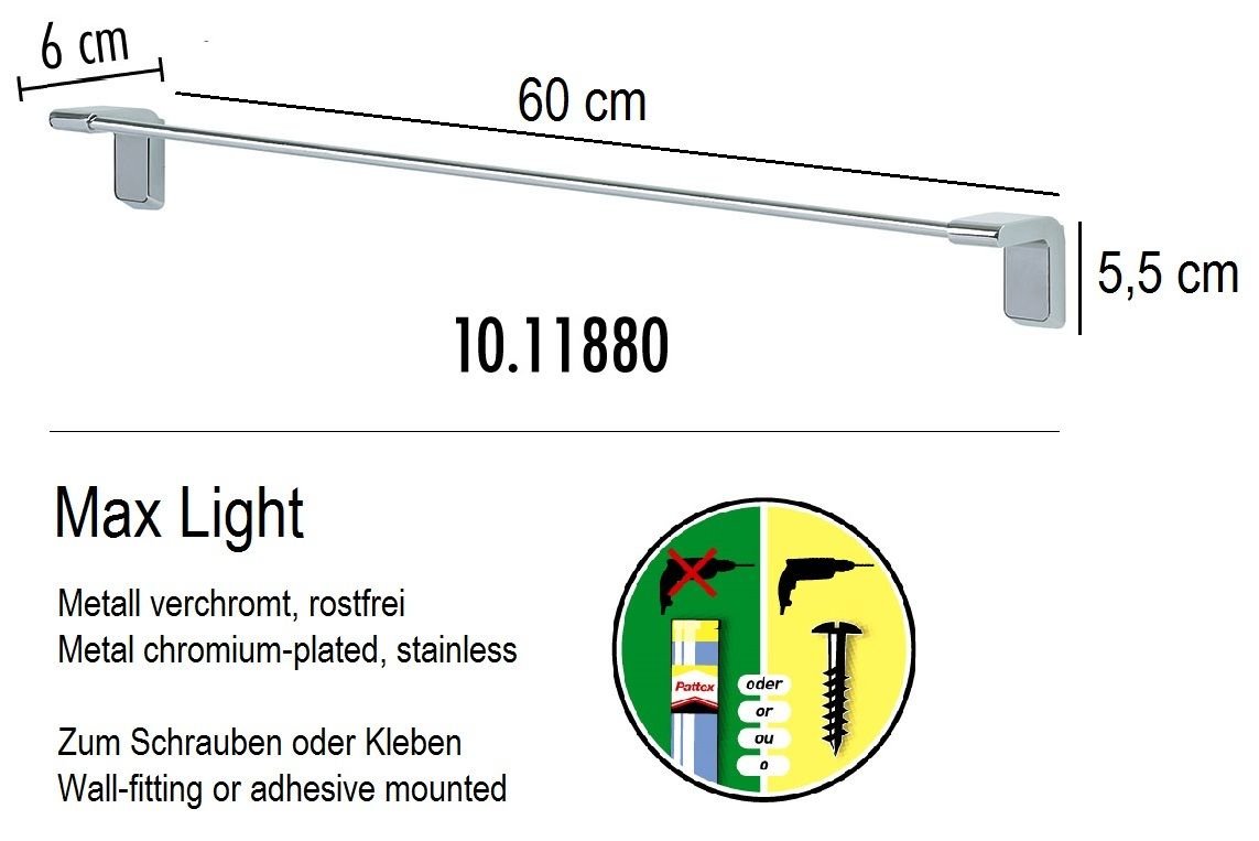 Spirella Max Light Collection Towel Rail 60 x 6.5 cm, Chromed Metal, Grey, 60x6,5 - Image 2
