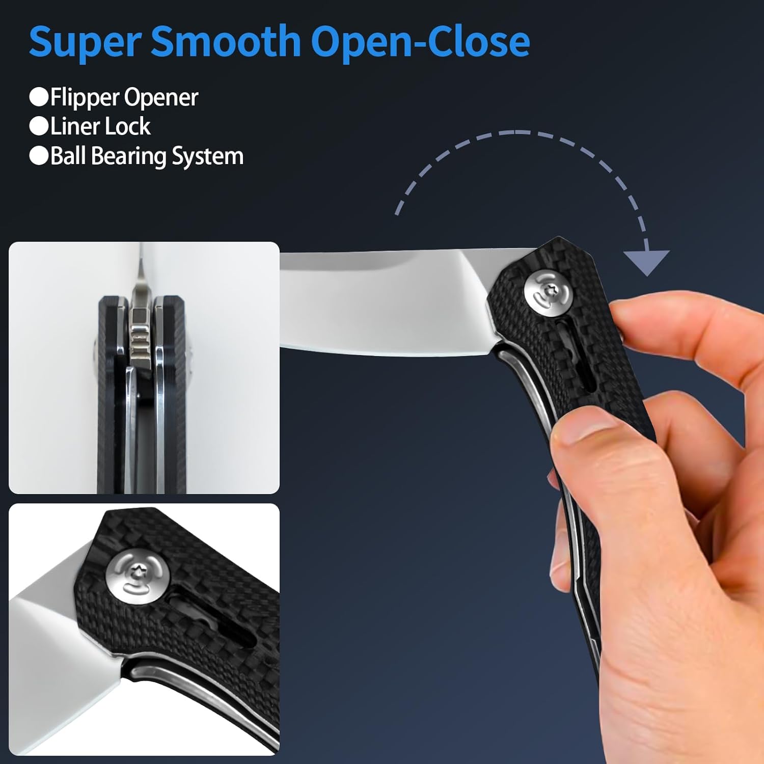 Pocket Folding Knife, D2 Steel Blade, CARBON FIBER Handle, G10, Stonewashed, Small EDC Knife with Pocket Clip for Men & Women, Ultra Sharp & Durable, for Camping, Survival, Hiking, Fishing Knives - Black - YFA096 - Valuable Collection
