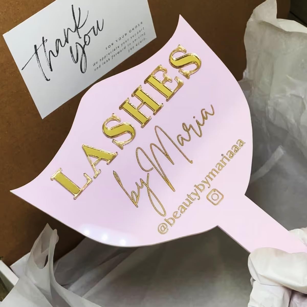 AMBMCCM Personalized Lash Technician Mirror, Custom Name Lash Prop, 5.9"L x 8.7"H