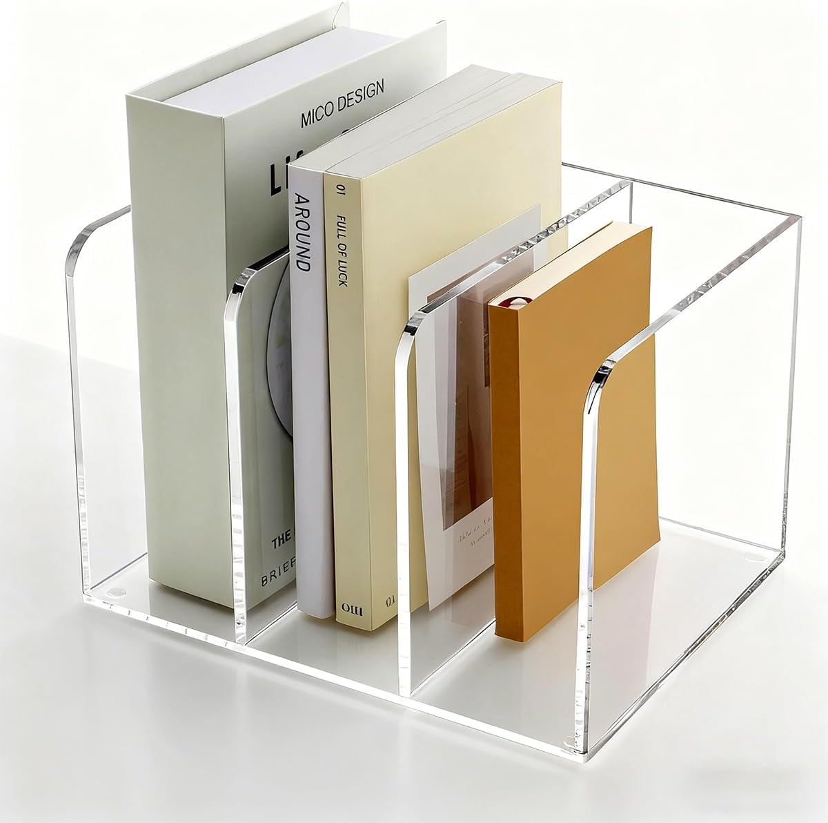1 Pcs 3-Section Acrylic Magazine File Holder, Desk Organizer Book Rack with 3 Vertical Compartments, Magazine Holders for Book Envelope, Desk Organizer for Home Office