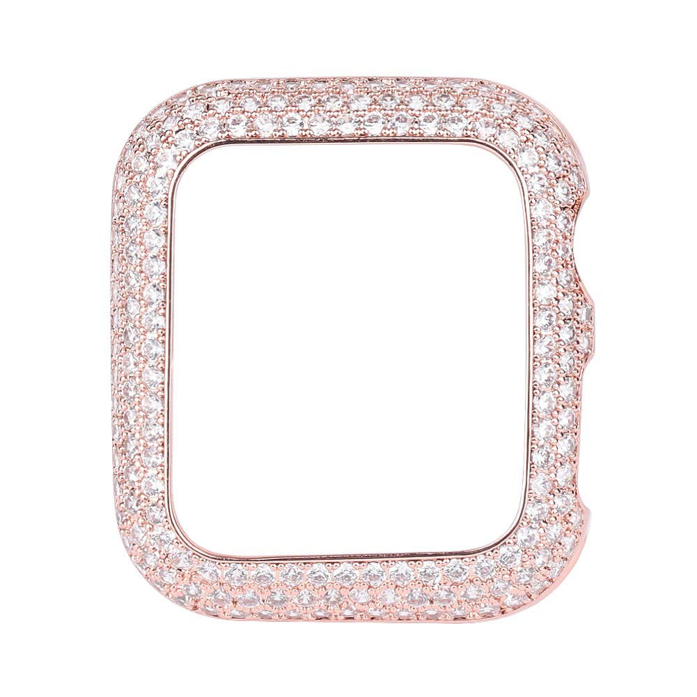 Magnifique coque avec strass en zircon pour Apple Watch Series 8 7 6 5 4 3 2 1 SE (or rose, 41 mm)