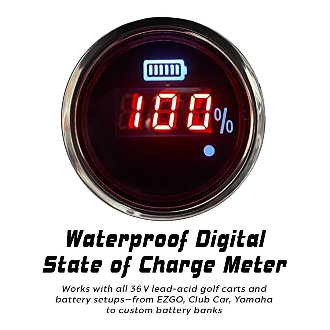 ProSport Waterproof Digital Monitor 36 Volt Golf Cart Battery Meter, 36v Volt Gauge, Club Car Battery Monitor, RV Power Meter, Boat Dash Panel, Marine Voltage Gauge, Golf cart Accessories