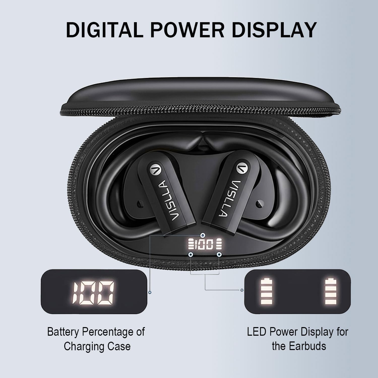 Vislla Wireless Earbuds, Bluetooth Earbuds with Earhooks Over Ear, 82H Long Battery Life,HiFi Running Headphones with Mic,PU Leather Charging Case,Waterproof Sport Ear Buds for Android Gym Working Out - Image 7