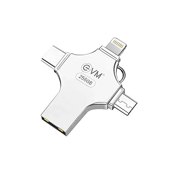 EVM EnStore 4-in-1 OTG 256GB Flash Drive | USB 3.0 | Blazing 100MB/s Read| USB-A Android iOS Lightning Type-C | Smartphones Laptops Tablets | i-FlashDevice HD | 10 Years Warranty (EVM4D/256G)