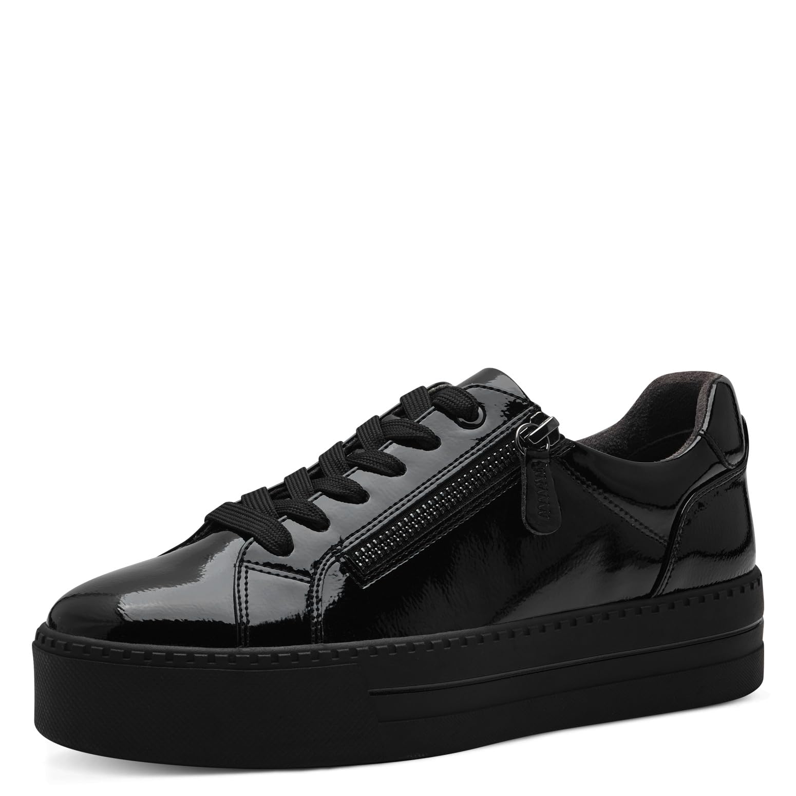 Jana Women’s Platform Sneakers with Zip Vegan, Black Patent, 7,5 UK