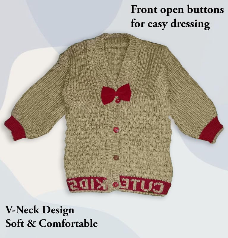 Image of Baby Unisex New Born Baby Boys Girls Soft Comfortable Trendy Woolen Round Neck Stripe Sweater Set with Payjami, Cap and Pair of Booties for Toddlers