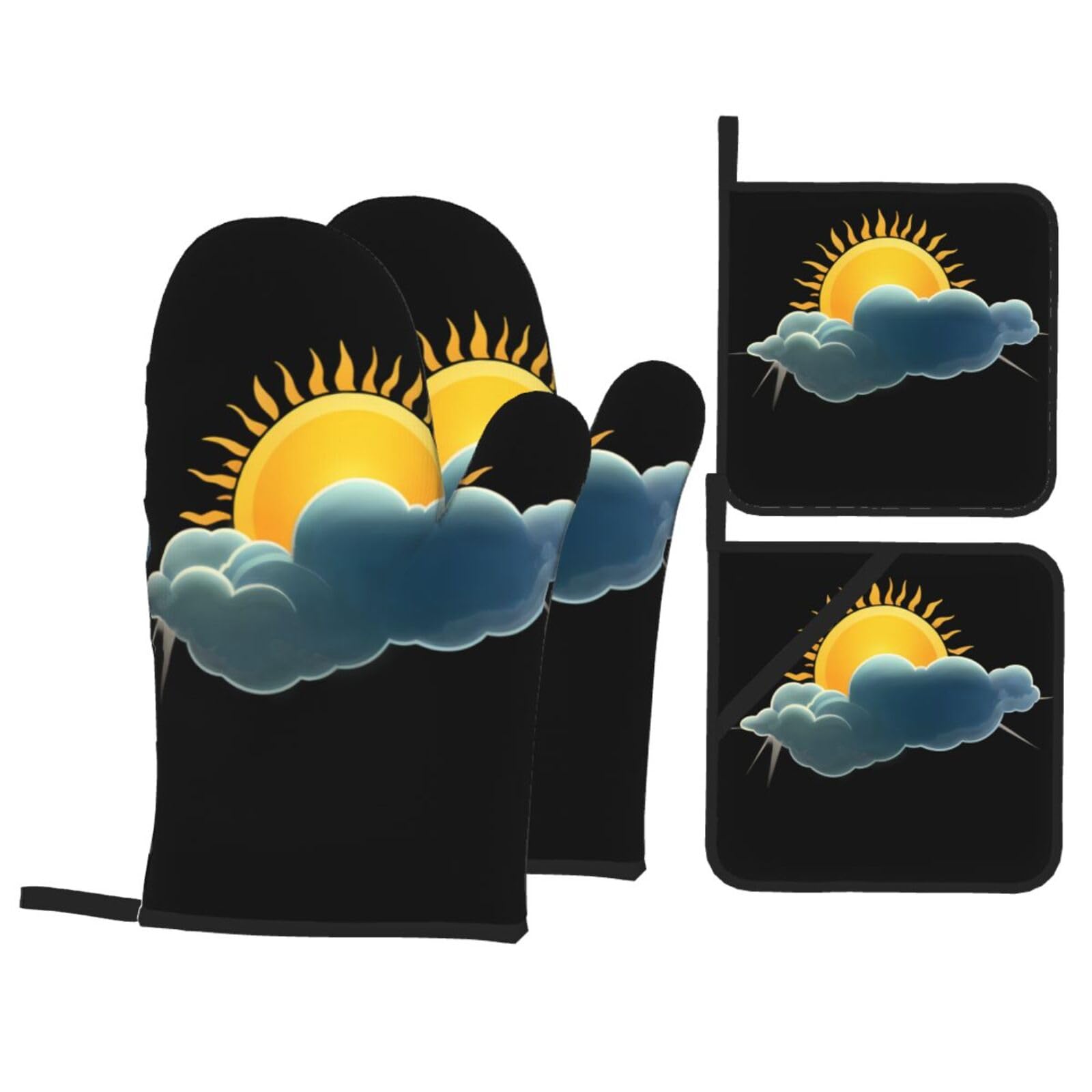 YYHWHJDE Sun On The Clouds Printed Kitchen Baking Set of 4 Thick Insulated Oven Mitt & Pot Holders, Anti-Scalding for Microwave, Oven, Outdoor BBQ