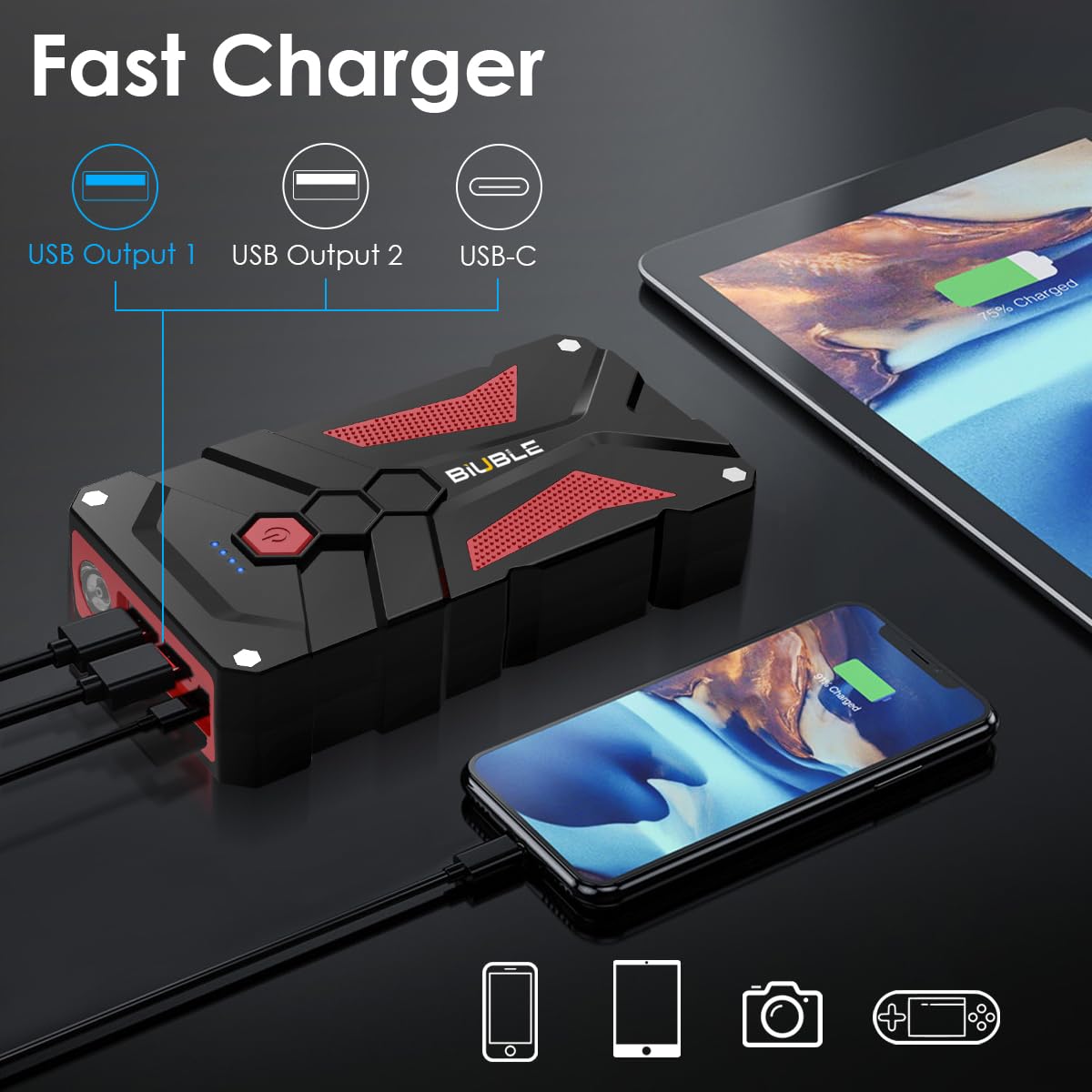 Avviatore di Emergenza per Auto 5000 A, Booster per Batteria Auto, Avviatore di Emergenza 12V, Pacco di Potenza Portatile (fino a 9.0L di Benzina o 8.5L di Motore Diesel), Power Bank per Auto