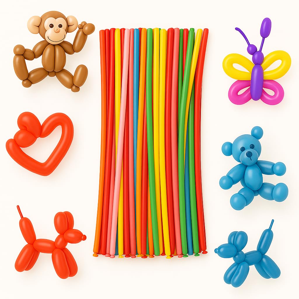Kit 100 Globos para Modelar Multicolor de Látex, Globos Largos para Animales y Figuras, Globos de Globoflexia Mágica para Fiestas Infantiles, Cumpleaños, Decoración y Manualidades DIY - imagen 1