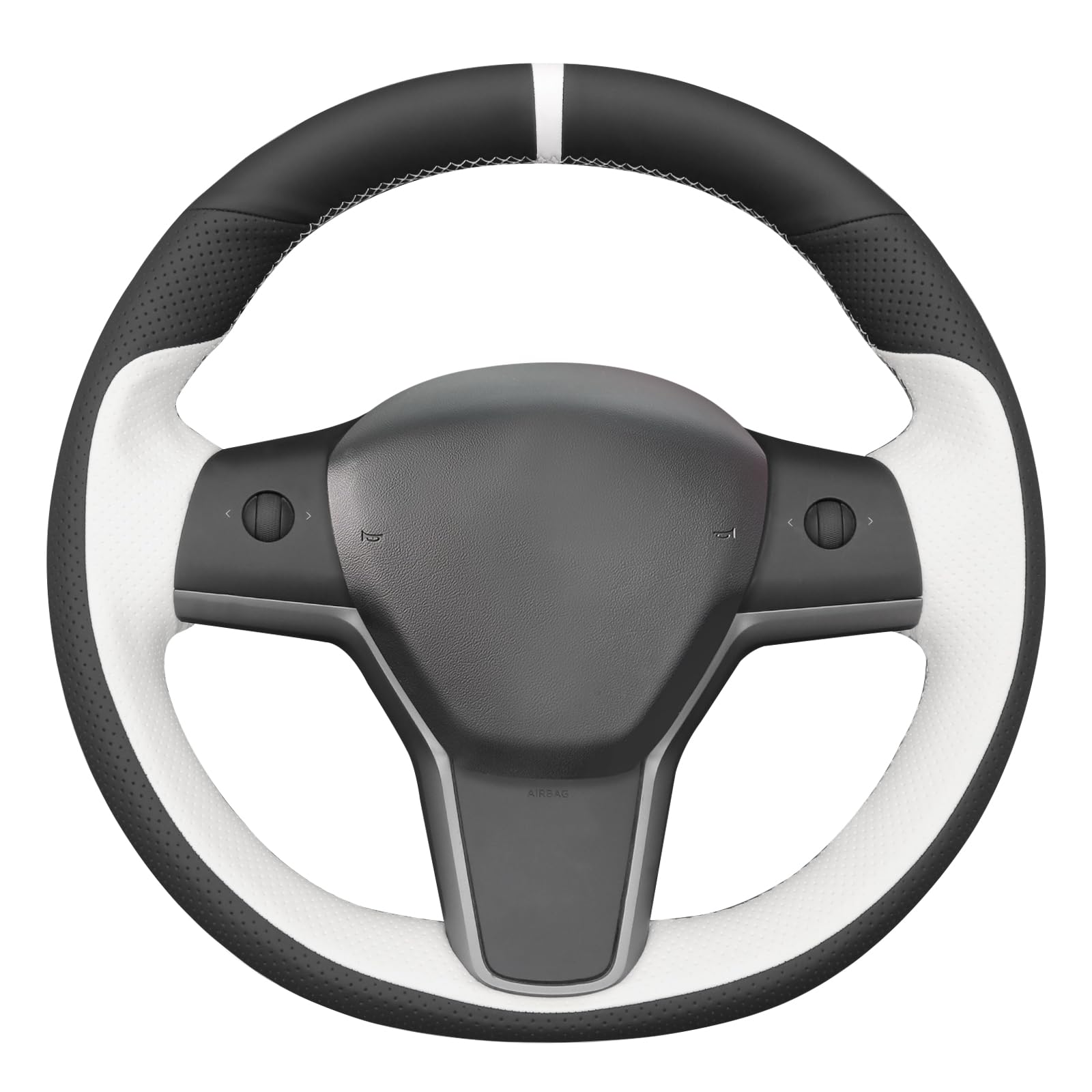 MEWANT Hand Stitched Real Leather Steering Wheel Cover for Tesla Model 3 2017-2023 / Model Y 2020-2023 for Tesla Model 3/Y Accessories(3D Style)