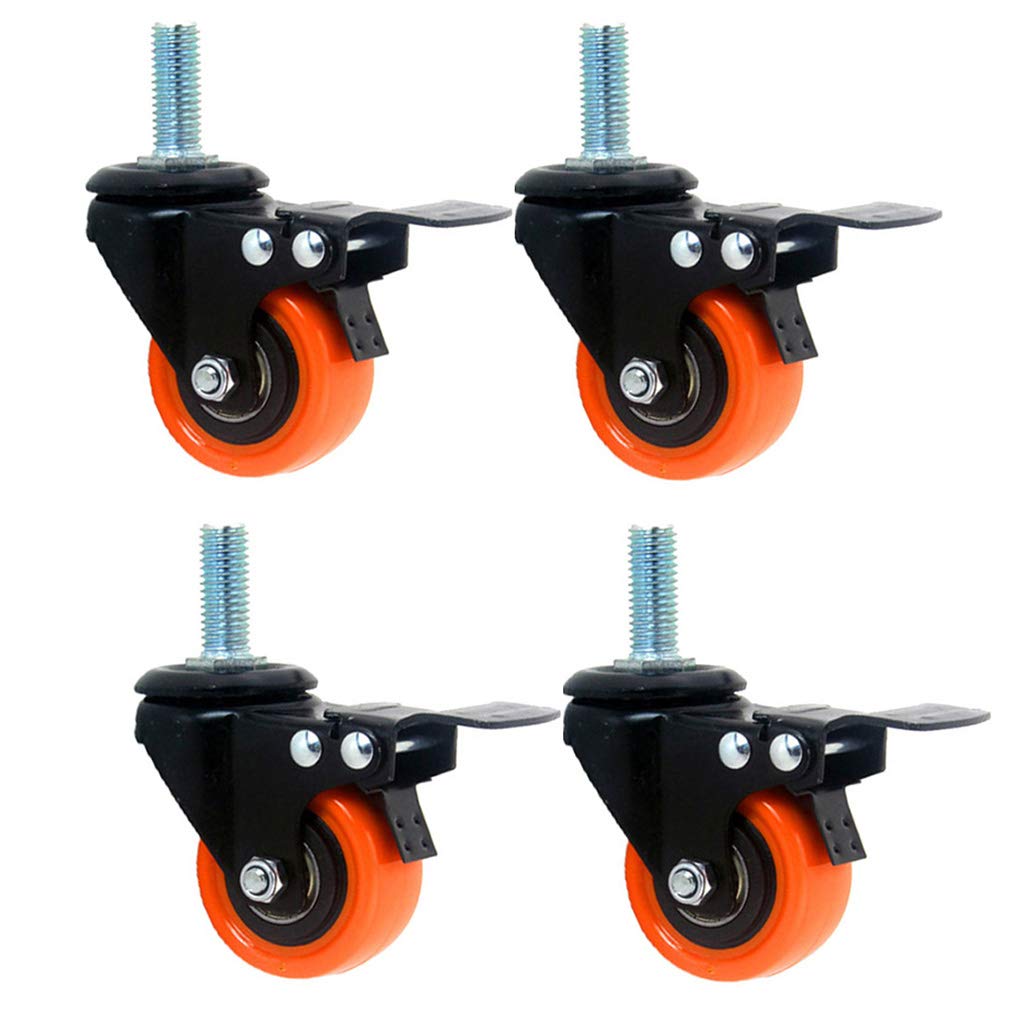 Roulettes de meuble en polyuréthane avec frein de 1,5/2 po (lot de 4), for tiges filetées M8/M10, capacité de charge 120 kg(50mm M10 4 With Brake)