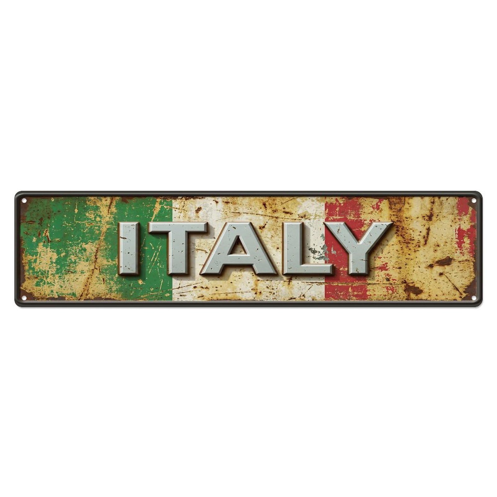 Olhnbad 4X16inch(10X40cm) Vintage Italy Flag Pattern Metal Tin Sign