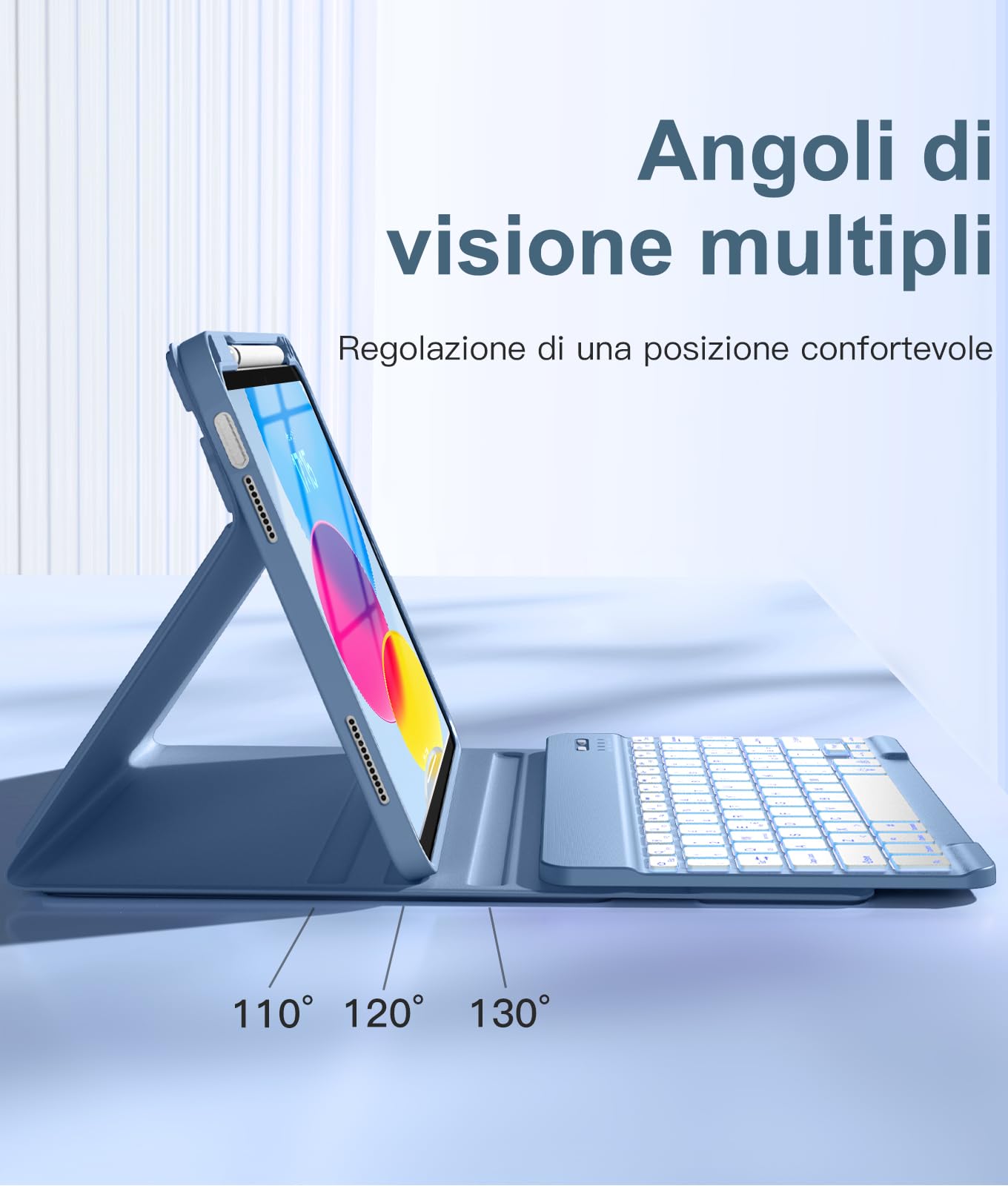 Vobafe Cover iPad 10 Generazione con Tastiera/(A16) 11 Generation (11/10.9 pollici, 2025/2022), Italiano QWERTY con 7 Colori Illuminato, Senza fili Staccabile Custodia con Portapenna, Blu