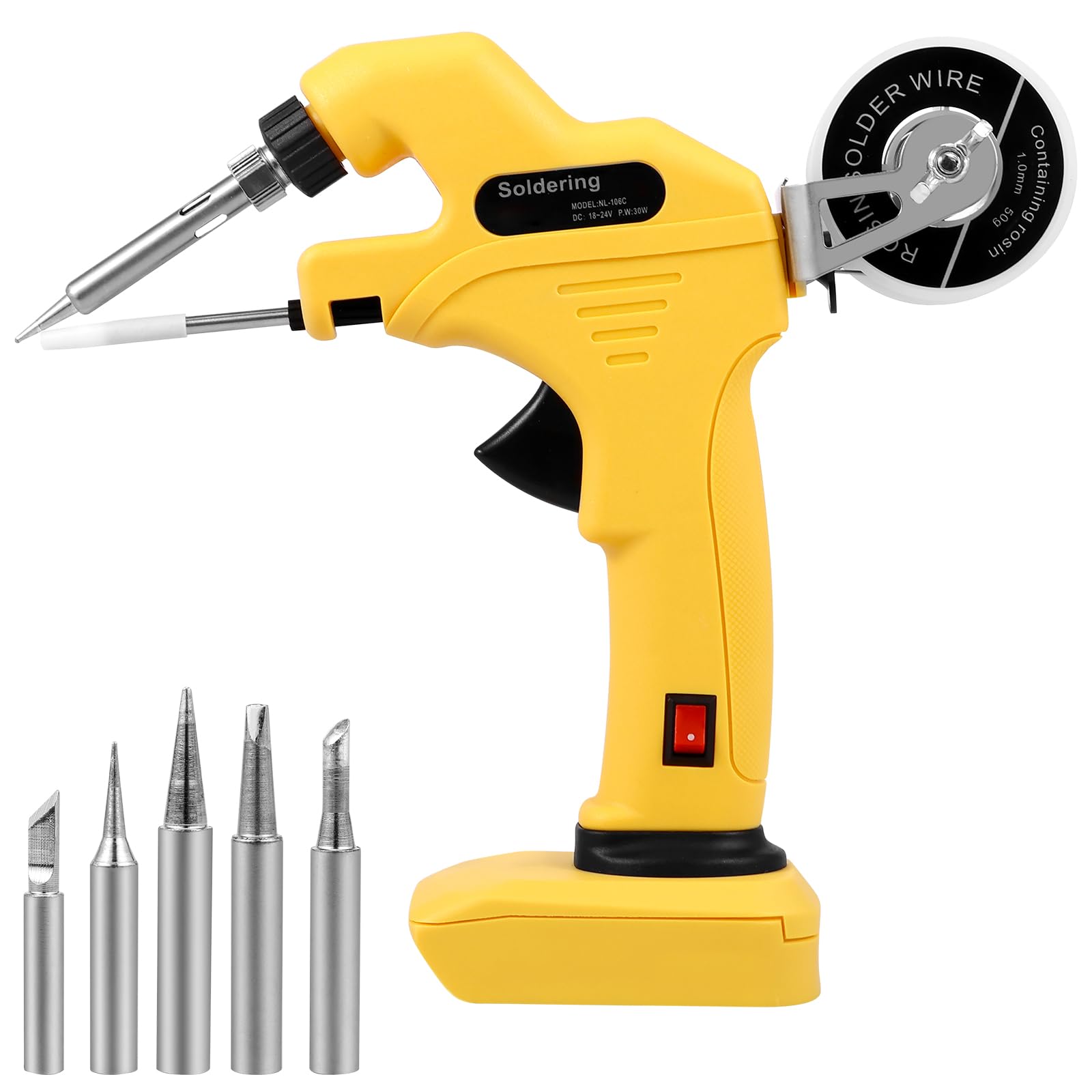 US Soldering Iron Kit 30W 18-24V 200-480? Adjustable Temperature Cordless Solder Iron Quick Heating Battery Powered Welding Tool for Circuit Board Computer Electronic Repair(Yellow-Dewei)