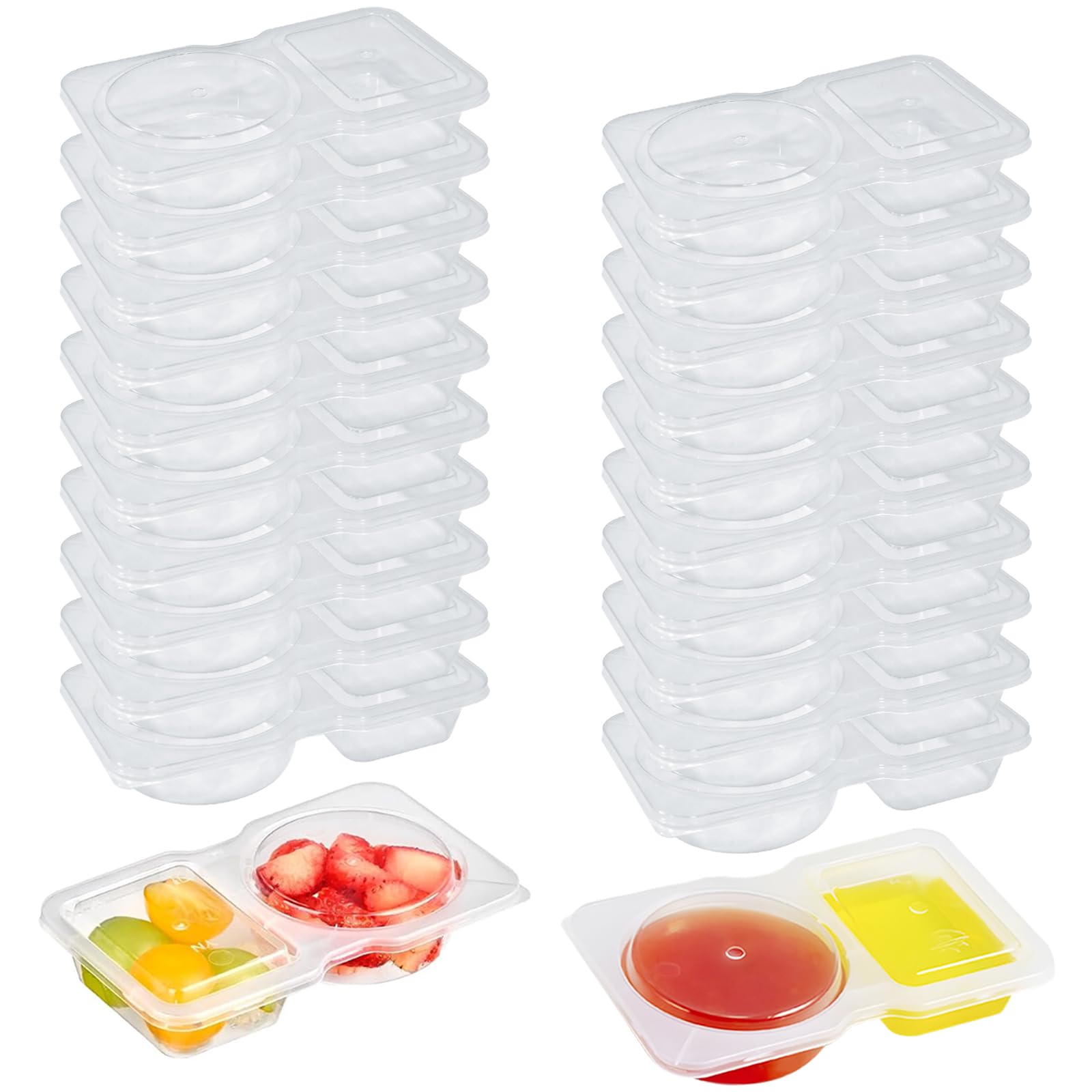 Reusable on the Go Snack Containers, Contenants Plastique avec 2 compartiments, Petits récipients à condiments Boîte à condiments à compartiments Double Compartment Condiment Container