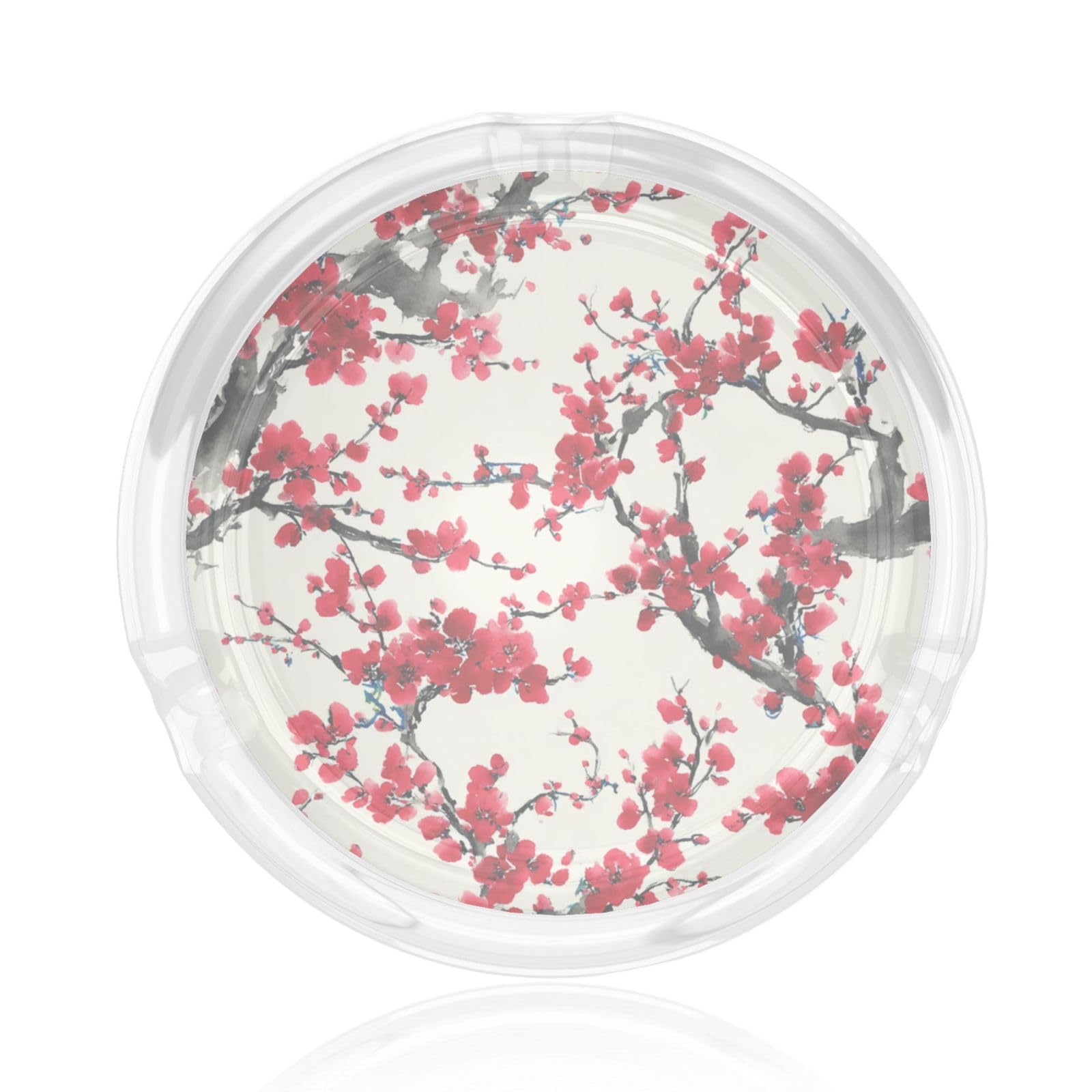 Red Flowers On Black Branches Glass Ashtray For Cigarettes Ash Trays Case For Home Office Decor