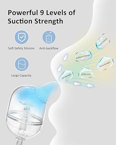 Miniatura 8 de HEYVALUE Aspirador nasal para bebé, succión nasal eléctrica de grado hospitalario para bebé, succión nasal automática para bebé con 9 niveles de