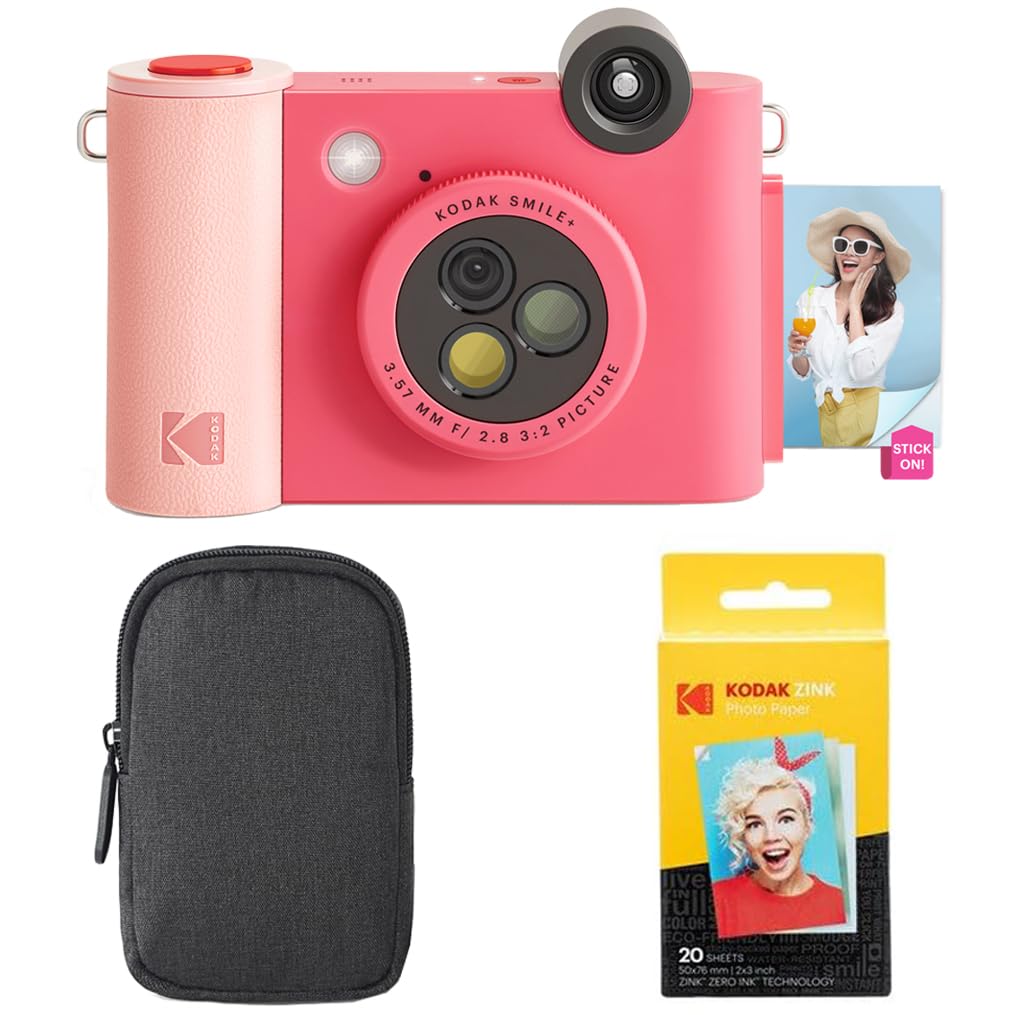 KODAK Smile+ 2-in-1 Fotocamera Digitale & Stampante Foto Bluetooth - Pacchetto Iniziale + Custodia + Carta Zink 20pz - 10MP - Fucsia