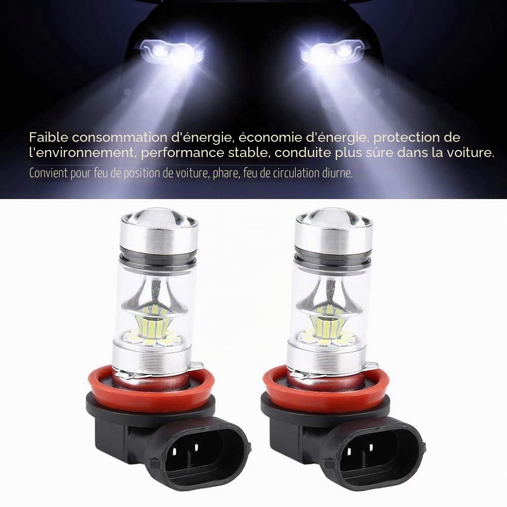 Tbest Ampoule de Voiture, 2 Pièces H8 H9 H11 6000K Super Blanc 100W LED Kit D'ampoules de Phare Antibrouillard Lumière de Conduite de Voiture Auto DRL Lumineux
