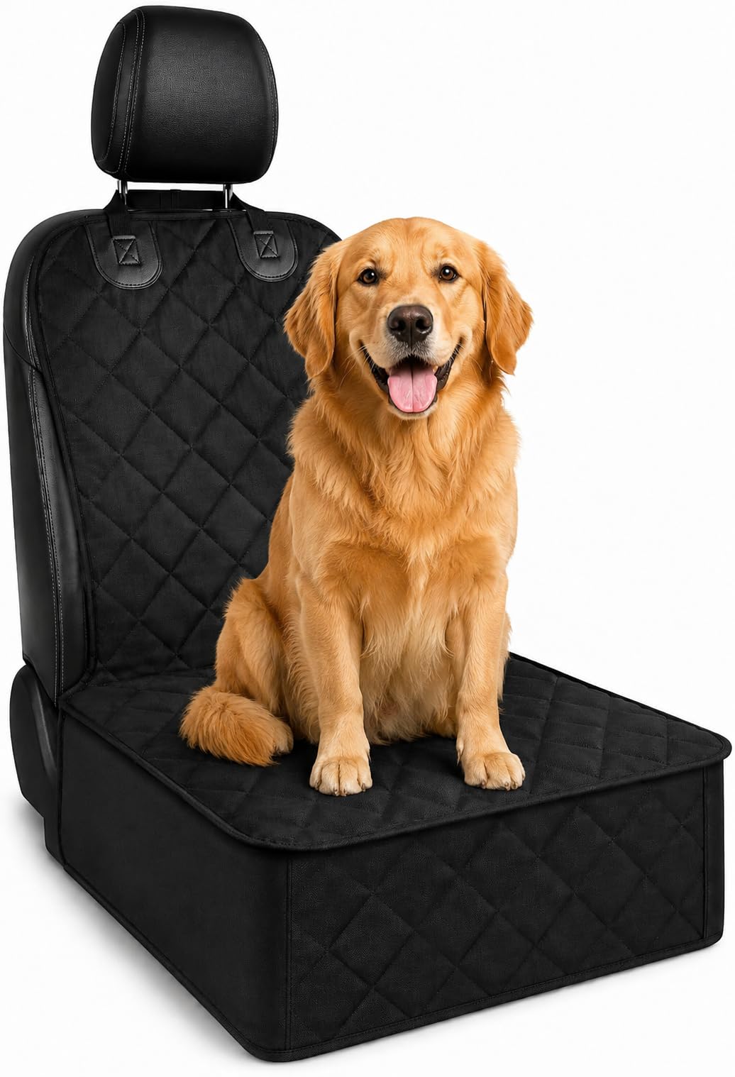 Xtremeauto Front Pet Seat Cover for Cars, Waterproof Oxford Cloth Dog Car Seat Protector with Non-Slip Rubber Backing, Seat Anchor & Adjustable Headrest Strap, Universal Fit - Black