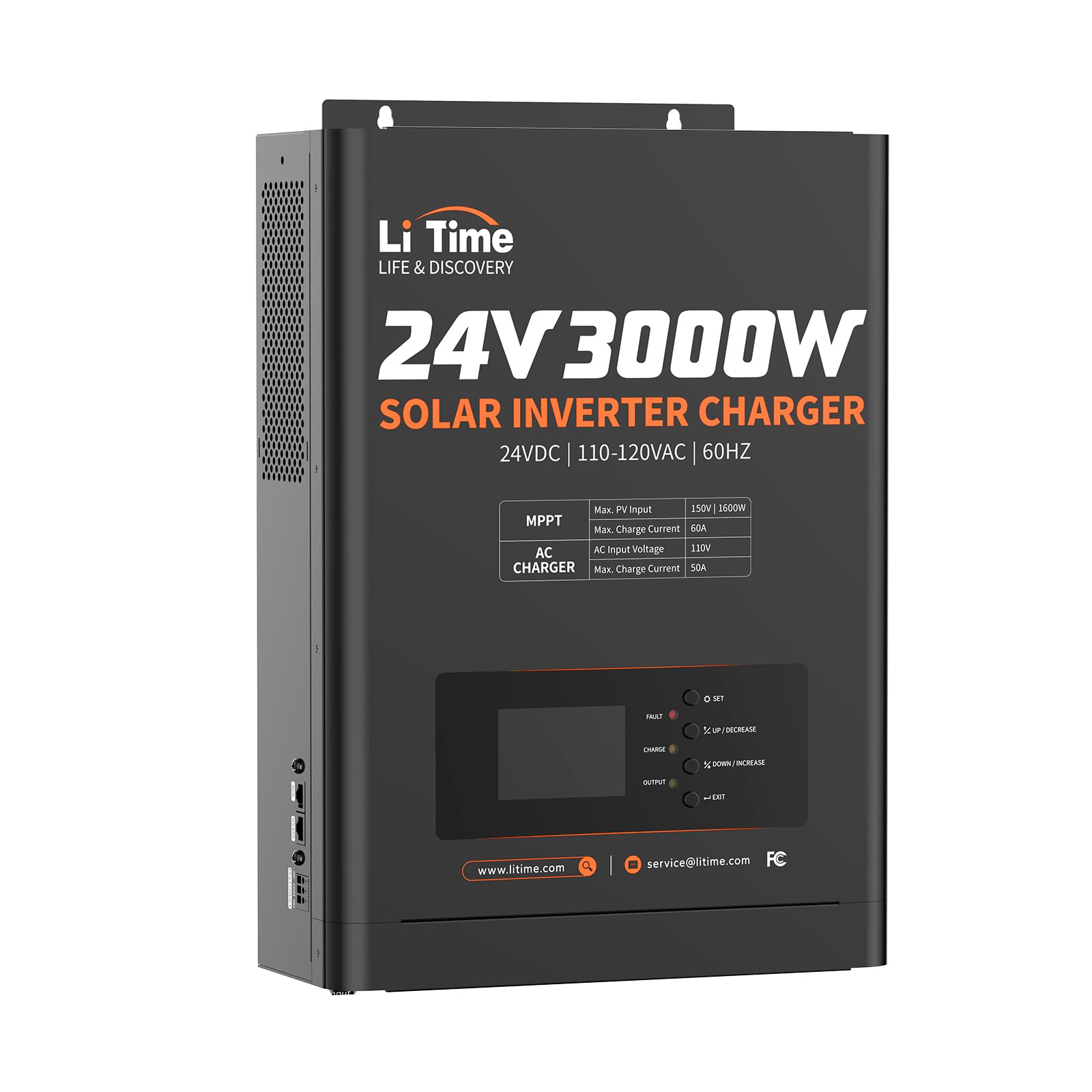 LiTime 24V 3000W All-in-One Solar Inverter Charger | 60A MPPT Solar Controller | Pure Sine Wave Output | Uninterrupted Power Supply | RS485 Communication | Home Energy Storage, Off-Grid Solar System