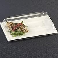 Vista 3 de 10 platos rectangulares blancos de postre de 7.5 x 5.5 pulgadas con tapas transparentes, bandejas de plástico para servir platos de fiesta, boda