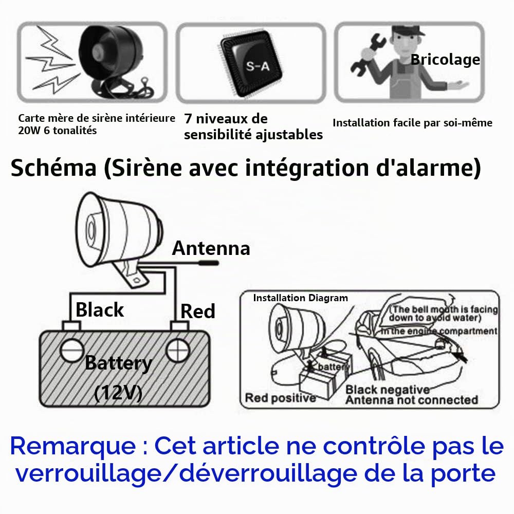 Riloer 810-8131 Vibration d'alarme Auto Universelle Auto Protection de vol Auto Accessoires d'alarme Automobile Protection de sécurité Automobile
