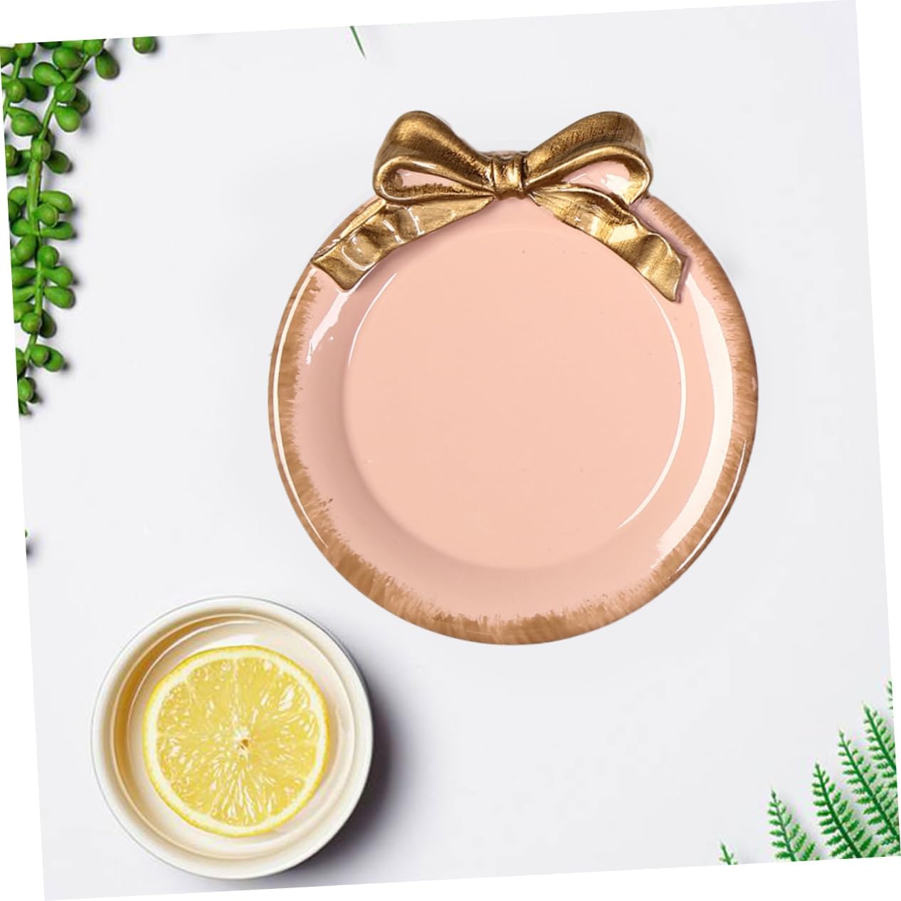 LIFKOME Elegant Pink Resin Cake Plate with Bow- for Dessert Serving and Jewelry Storage for Parties and Afternoon Tea