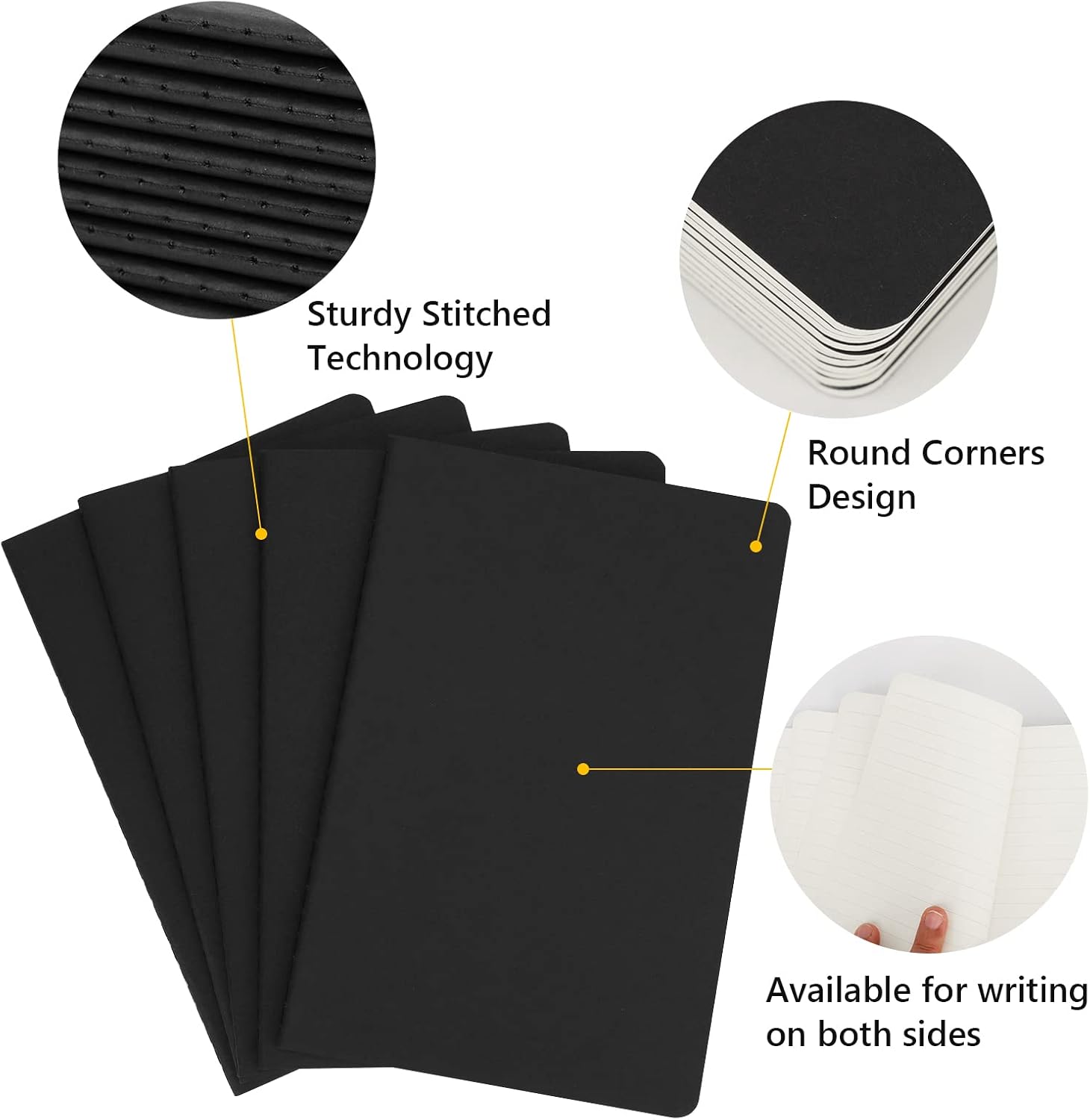 EUSOAR Notebook College Ruled, 36pcs A5 5.5"x8.3" 60 Pages Black Subject Journal Notebooks, Lined Writing Note Pads Memo, Composition Notebooks for Business School Office College Work Note Taking