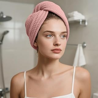 1PCS Hair Drying Wrap for Women Quick Dry Hair Cap for Shower Bath Makeup Skincare Morning Routine and Travel Use(Pink)