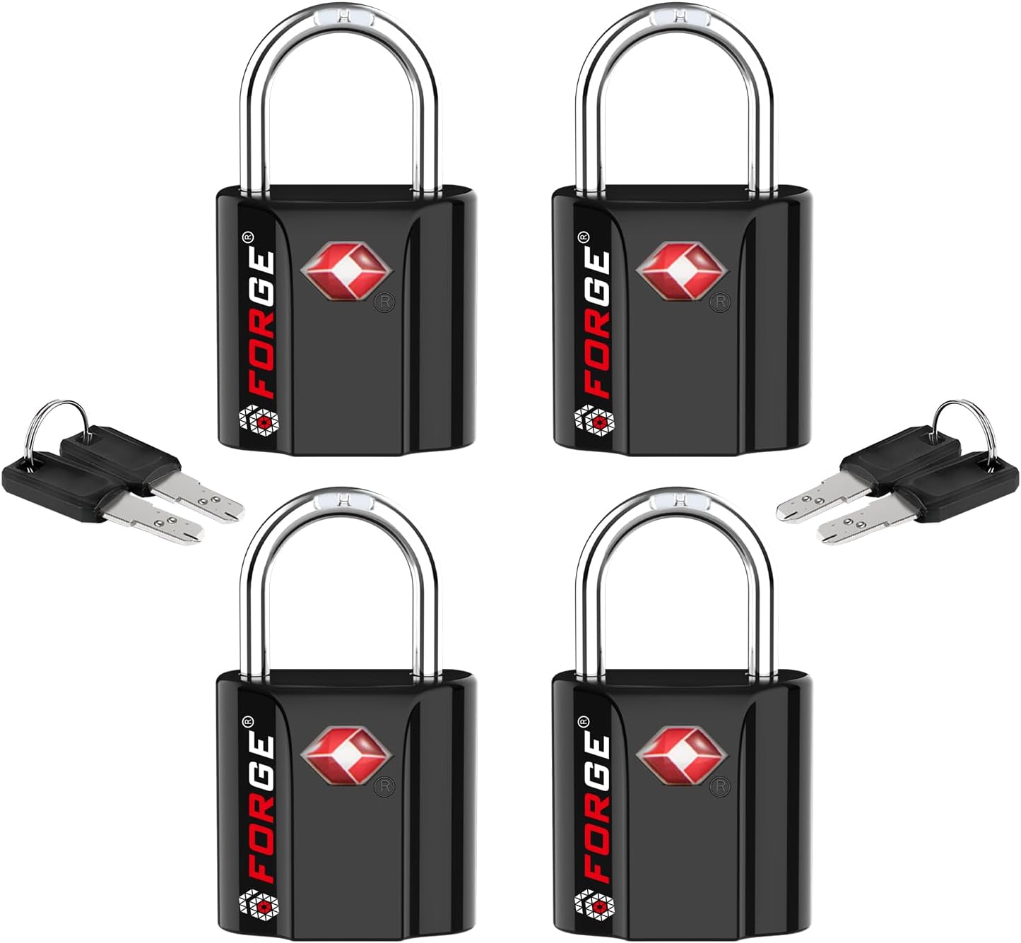 TSA Approved Luggage Locks, Ultra-Secure Dimple Key Travel Locks with Zinc Alloy Body, Black 4 Pack